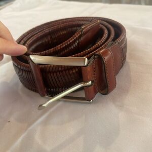 Men's Brown Leather Belt woven used size 36/ L XL some wear made in Italy